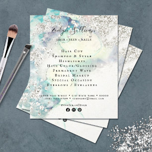 Teal water color silver glitter flygare flygblad
