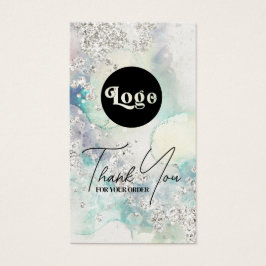 Teal water color silver glitter paket visitkort