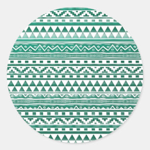 Teal Watercolor Abstrakt Aztec Tribal Print Pattra Runt Klistermärke