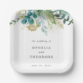 Teal Watercolor Botanical Bröllop Monogram