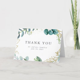 Teal Watercolor Botanical Greenery Bröllop Tack Kort