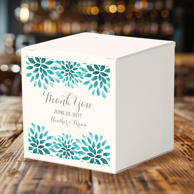 Teal Watercolor Chrysanthemum favoritboxes Presentaskar (Teal Watercolor Chrysanthemum Wedding Favor Box)