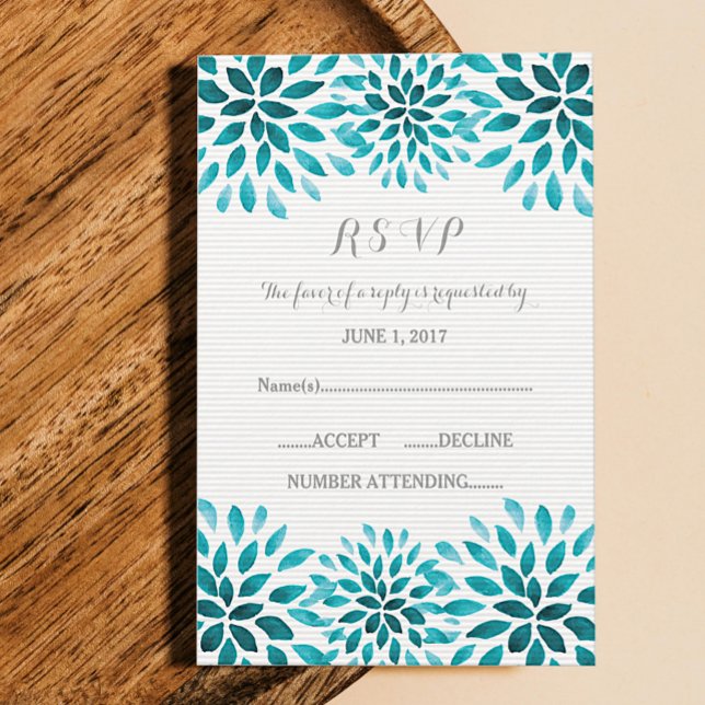 Teal Watercolor Chrysanthemum OSA kort (Teal Watercolor Chrysanthemum Wedding RSVP Card)