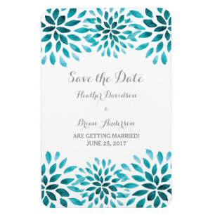 Teal Watercolor Chrysanthemum Spara datum Magnet