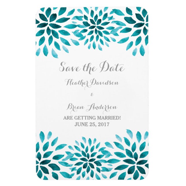 Teal Watercolor Chrysanthemum Spara datum Magnet (Vertikal)