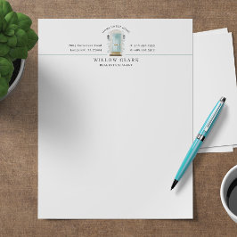 Teal Watercolor Front Dor Personlig Company Brevhuvud