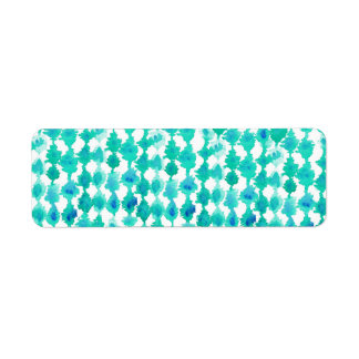 Teal Watercolor Ikat Mönster Returadress Etikett