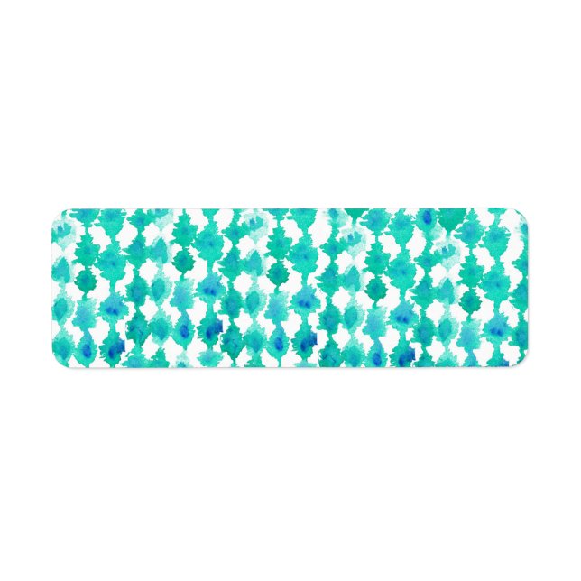 Teal Watercolor Ikat Mönster Returadress Etikett (Framsidan)