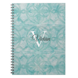 Teal Watercolor Monogram Namn Anteckningsbok