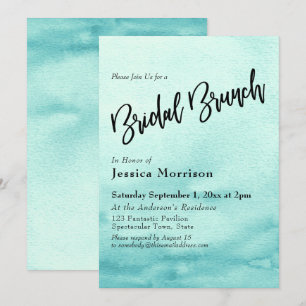 Teal Watercolor Ombre Möhippa Brunch Inbjudningar