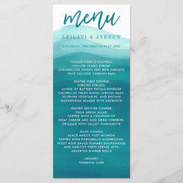 Teal Watercolor Ombre Wave Bröllop Meny