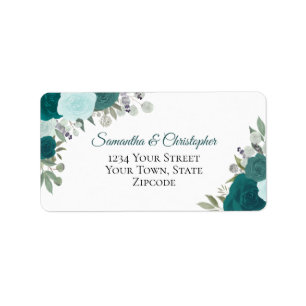 Teal Watercolor Ro Elegant bröllop Adress Adressetikett