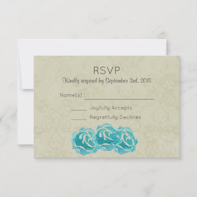 Teal Watercolor Ro på Tan Damask Wedding OSA (Framsida)