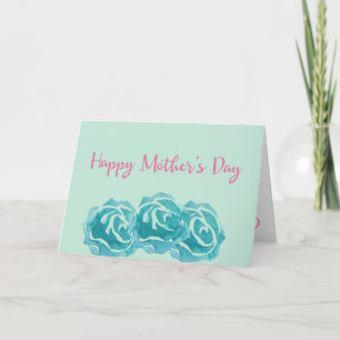 Teal Watercolor Rosor Lycklig Mors dag Kort