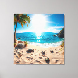 Teal Watercolor Sea Turtle Coastal Zen Canvastryck