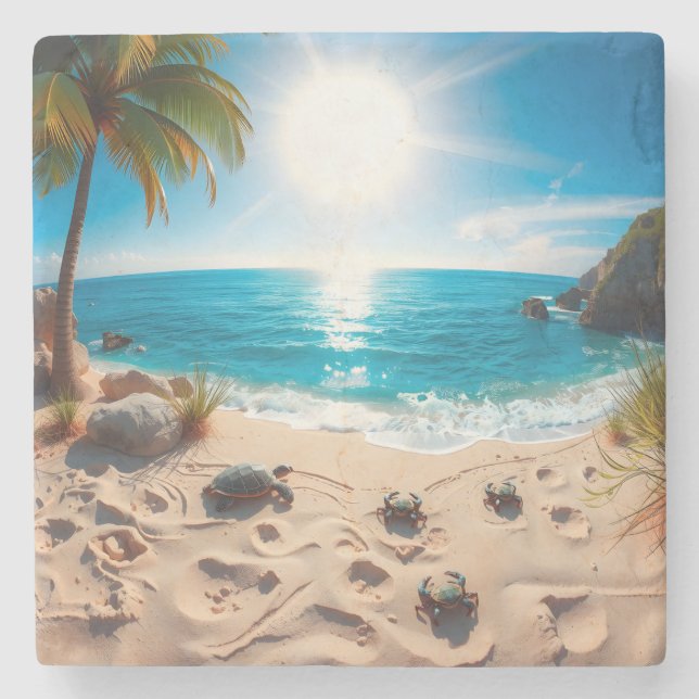 Teal Watercolor Sea Turtle Coastal Zen Stenunderlägg (Framsidan)