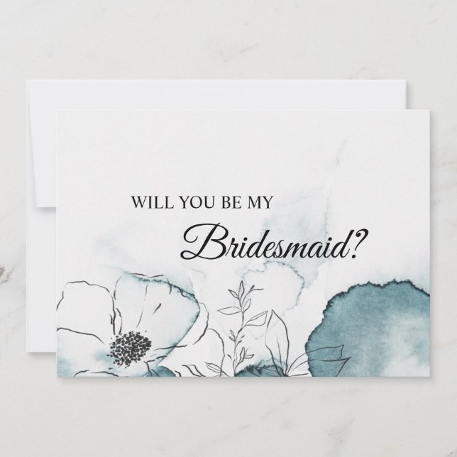 Teal Watercolor Sketch Bridesmaid Frieri kort (Framsida)