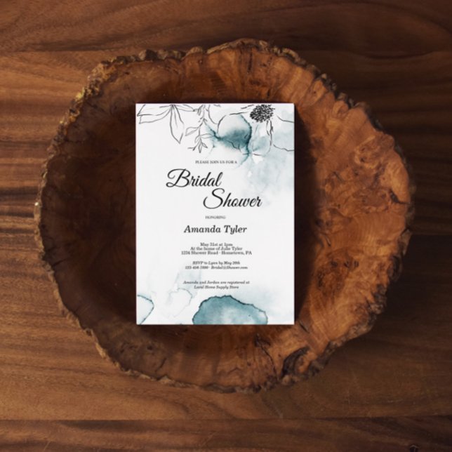 Teal Watercolor Sketch Inbjudningskort för möhippa (Skapare uppladdad)