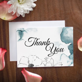Teal Watercolor Sketch Wedding Thank You Flat Card Tack Kort