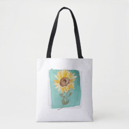 Teal Watercolor Solros Tote Tygkasse