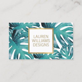 Teal Watercolor Tropical Monstera Mönster Visitkort