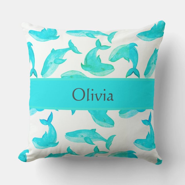 Teal Whale Ditt namn Ocean Sea Life Dekorativ kudd Kudde (Framsida)