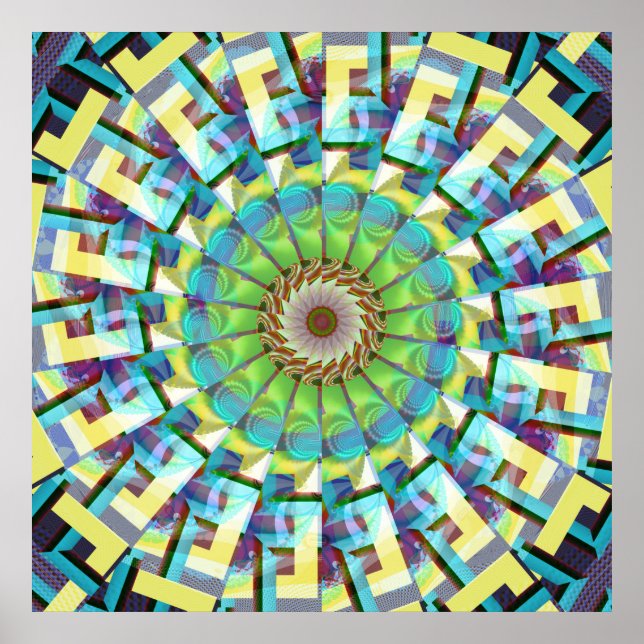 Teal Wheel of Fortune Fractal Art Poster (Framsidan)