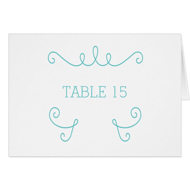 Teal Whimsical Flourish Bordsnummer Card Hälsningskort (Framsidan Horizontal)