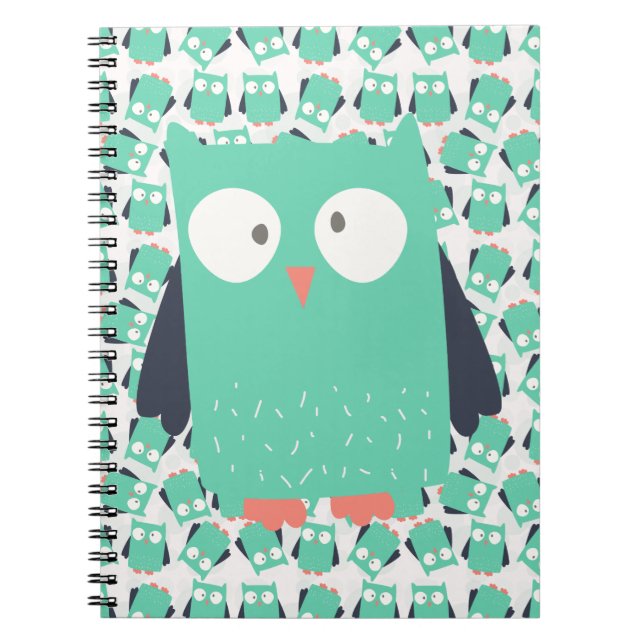 Teal Whimsical Uggla Anteckningsbok (Framsidan)