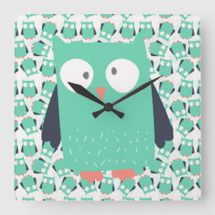 Teal Whimsical Uggla Fyrkantig Klocka