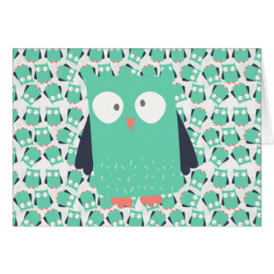 Teal Whimsical Uggla Hälsningskort