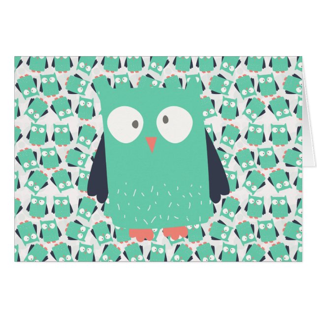 Teal Whimsical Uggla Hälsningskort (Framsidan Horizontal)