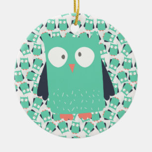 Teal Whimsical Uggla Julgransprydnad Keramik