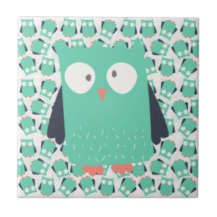 Teal Whimsical Uggla Kakelplatta