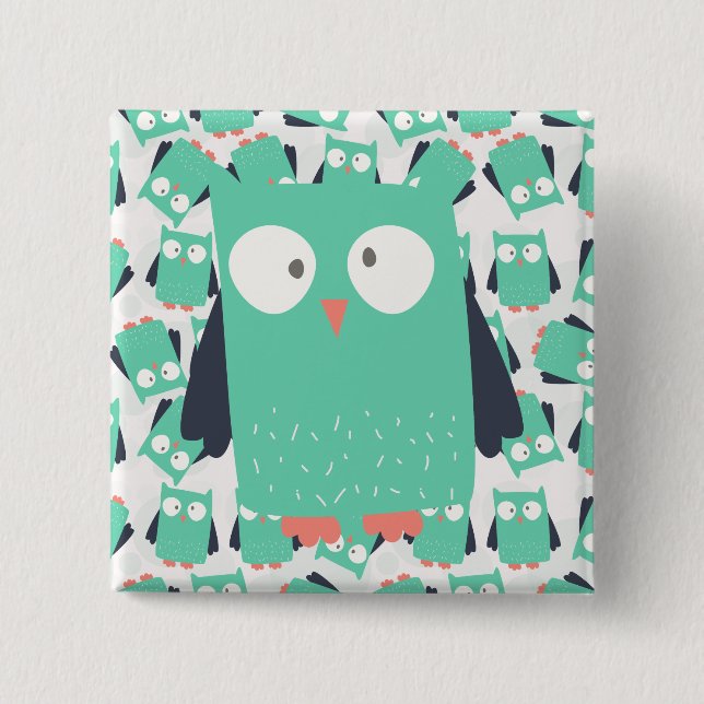 Teal Whimsical Uggla Knapp (Framsida)