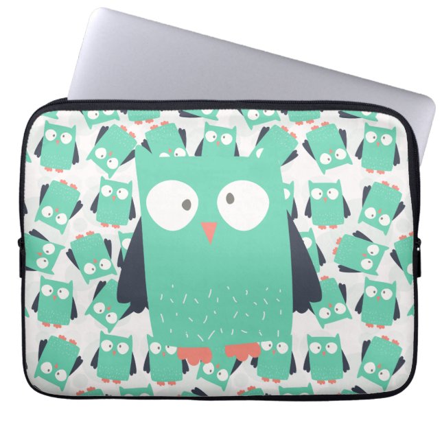 Teal Whimsical Uggla Laptop Sleeve (Framsidan)