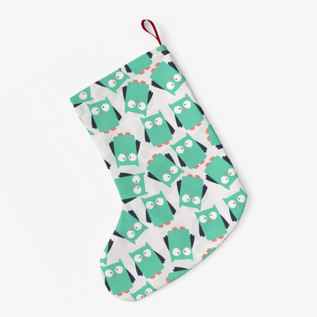 Teal Whimsical Uggla Liten Julstrumpa (Baksidan (Hängande))