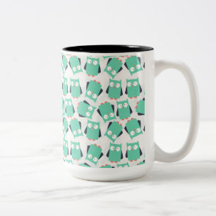 Teal Whimsical Uggla Två-Tonad Mugg