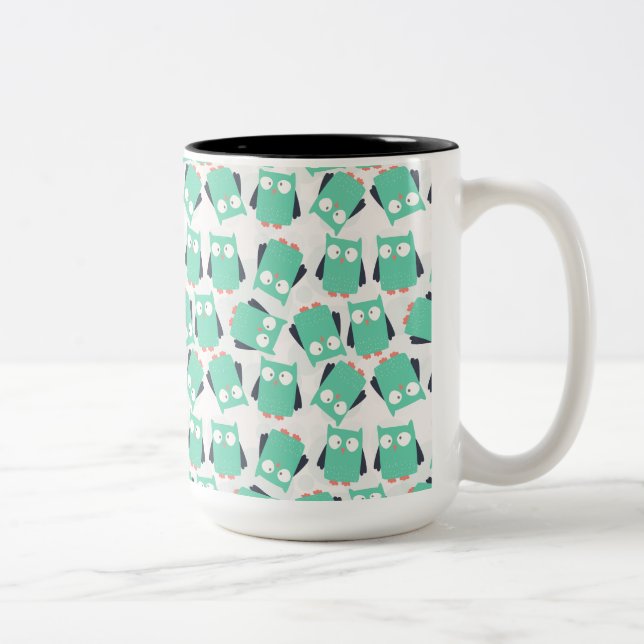 Teal Whimsical Uggla Två-Tonad Mugg (Höger)