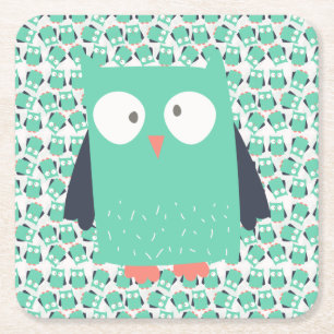 Teal Whimsical Uggla Underlägg Papper Kvadrat