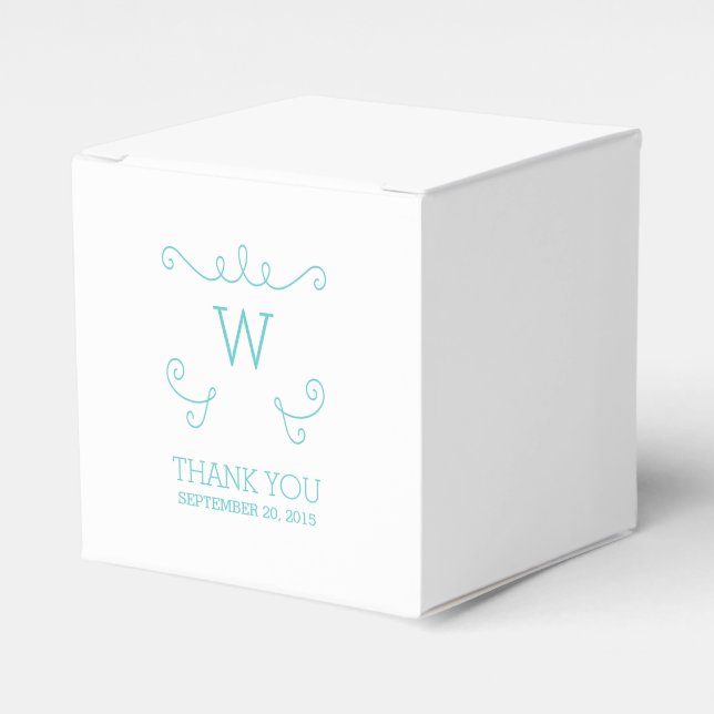 Teal Whimsiish Monogram Favor Boxes Presentaskar (Framsidan Sidan)