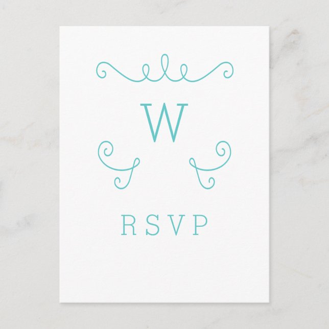 Teal Whimsious Flourish Monogram OSA Postcard Inbjudan Vykort (Framsida)