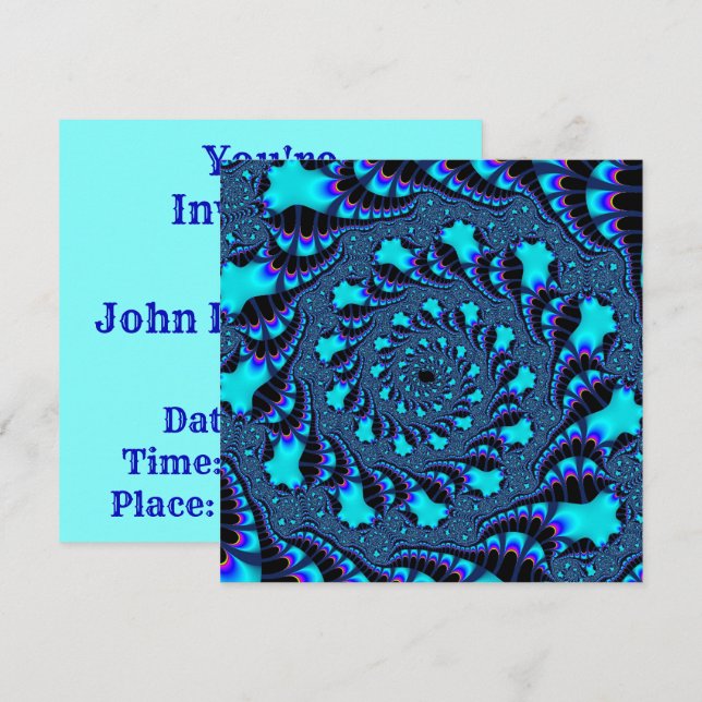 Teal Whirlpool Spiral Inbjudningar (Fram/baksida)