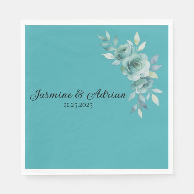 Teal Whisper Blooms Bröllop Pappersservett (Framsidan)