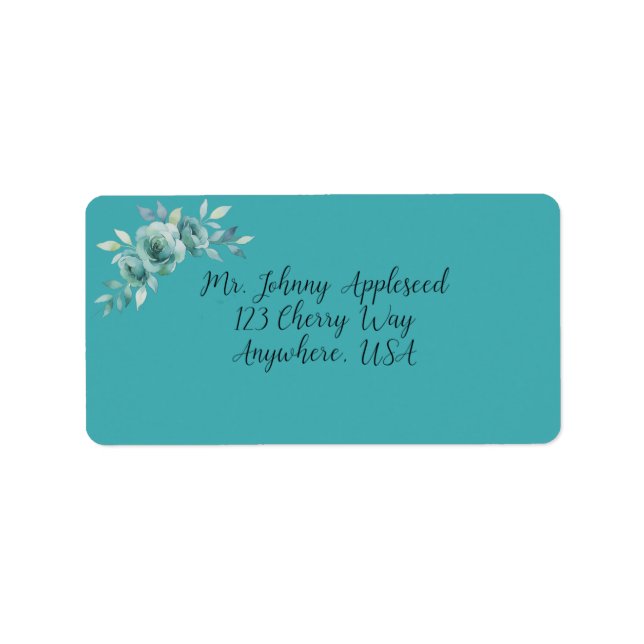 Teal Whisper Blooms Wedding Address Adressetikett (Framsidan)