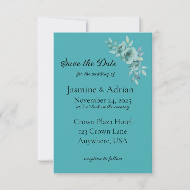 Teal Whisper Blooms Wedding Spara Datumet (Framsida)