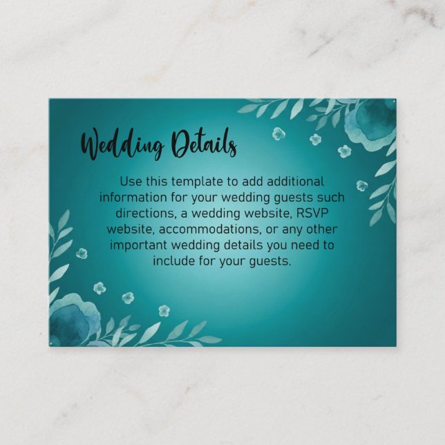 Teal Whisper Blooms Wedding Tilläggskort (Framsida)