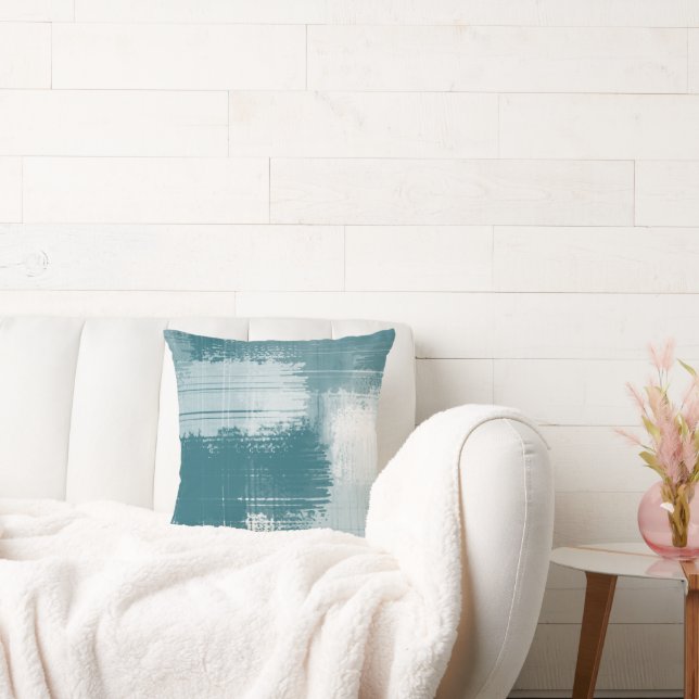 Teal White Abstrakt Brushstrokes Kudde (Soffa)