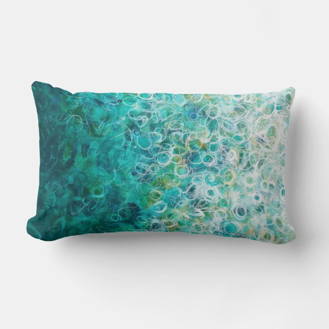 Teal White Abstrakt Circles Painting Ombre Pillow Lumbarkudde (Framsida)