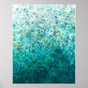 Teal White Abstrakt Ombre-målning 16 x 20 Skriv ut Poster